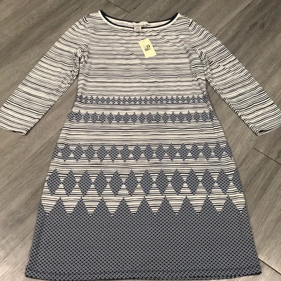 Max Studio NWT 3/4 Sleeve Navy Stripe Dress - Picture 7 of 11